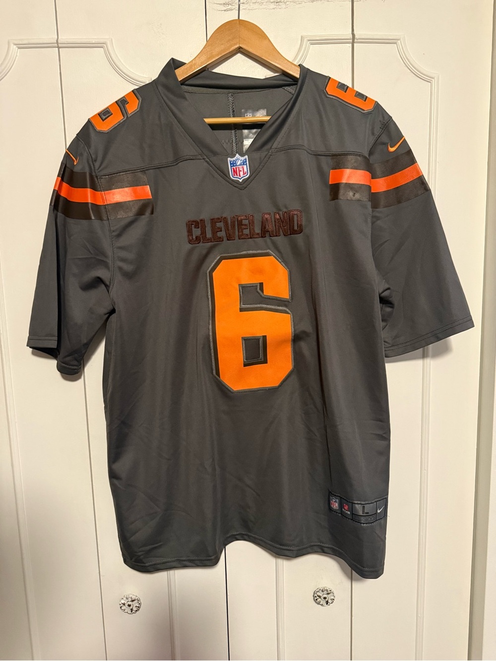 NFL Cleveland Browns Baker Mayfield Gray and Orange #6 Men's Football Jersey